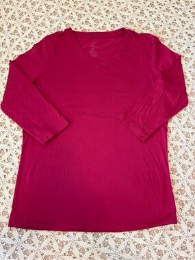 Woolx Elena 3/4 Sleeve V-Neck Wool Blend Shirt Fuchsia Pink Size Small